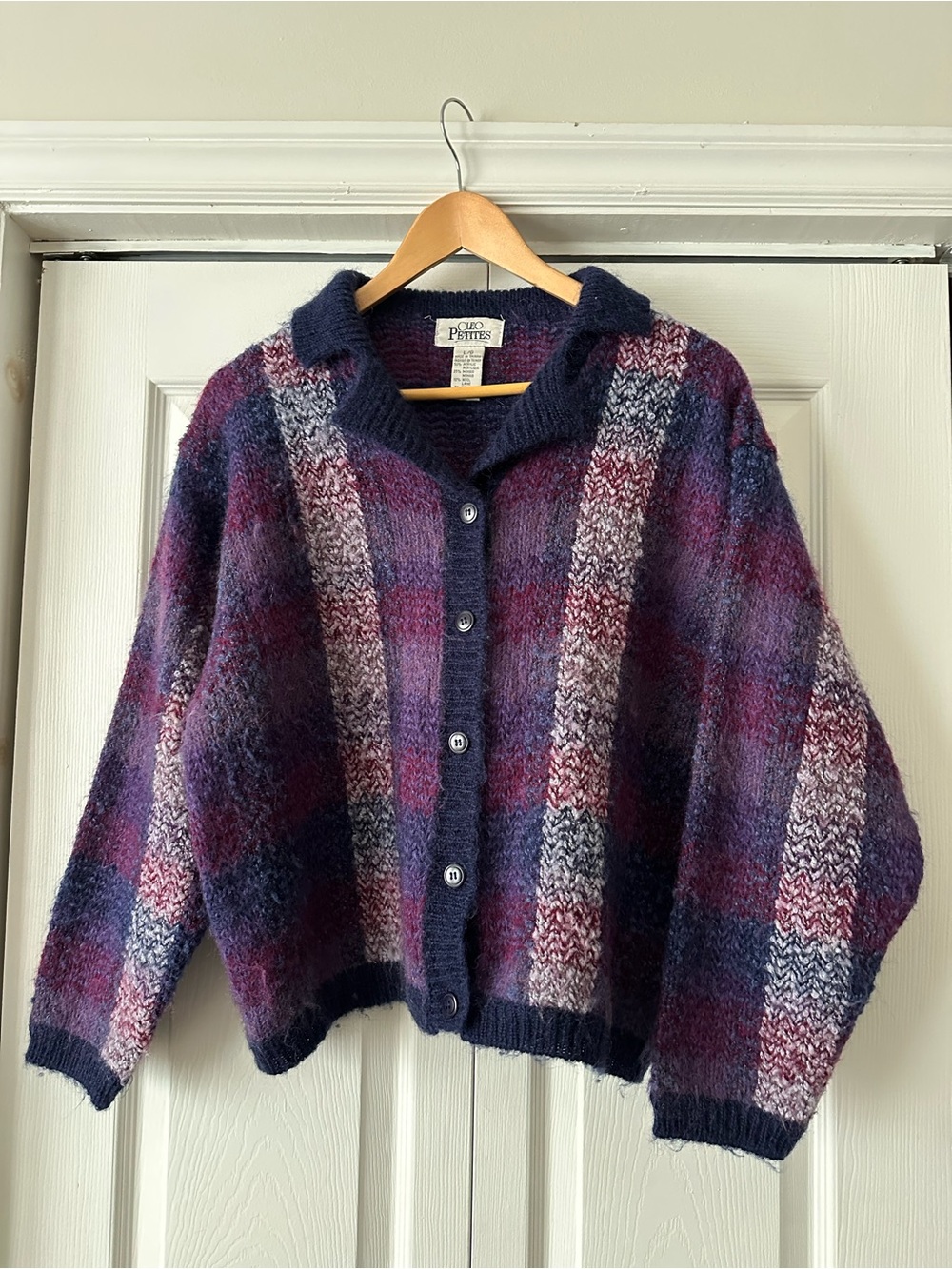 Cleo Petites Vintage Plaid Mohair Cardigan